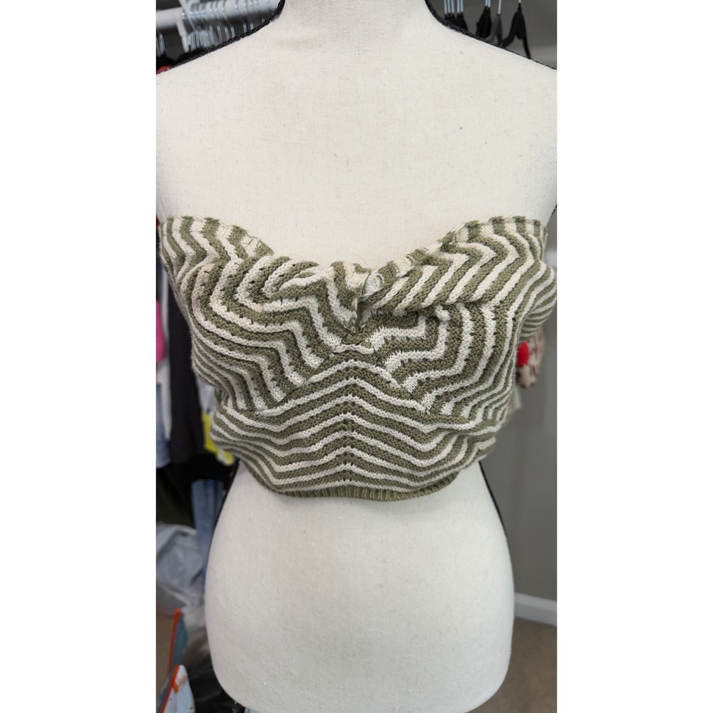 Boutique Olive Green Chevron Knit Tube Top Strapless Sweetheart Crop Top M/L 342